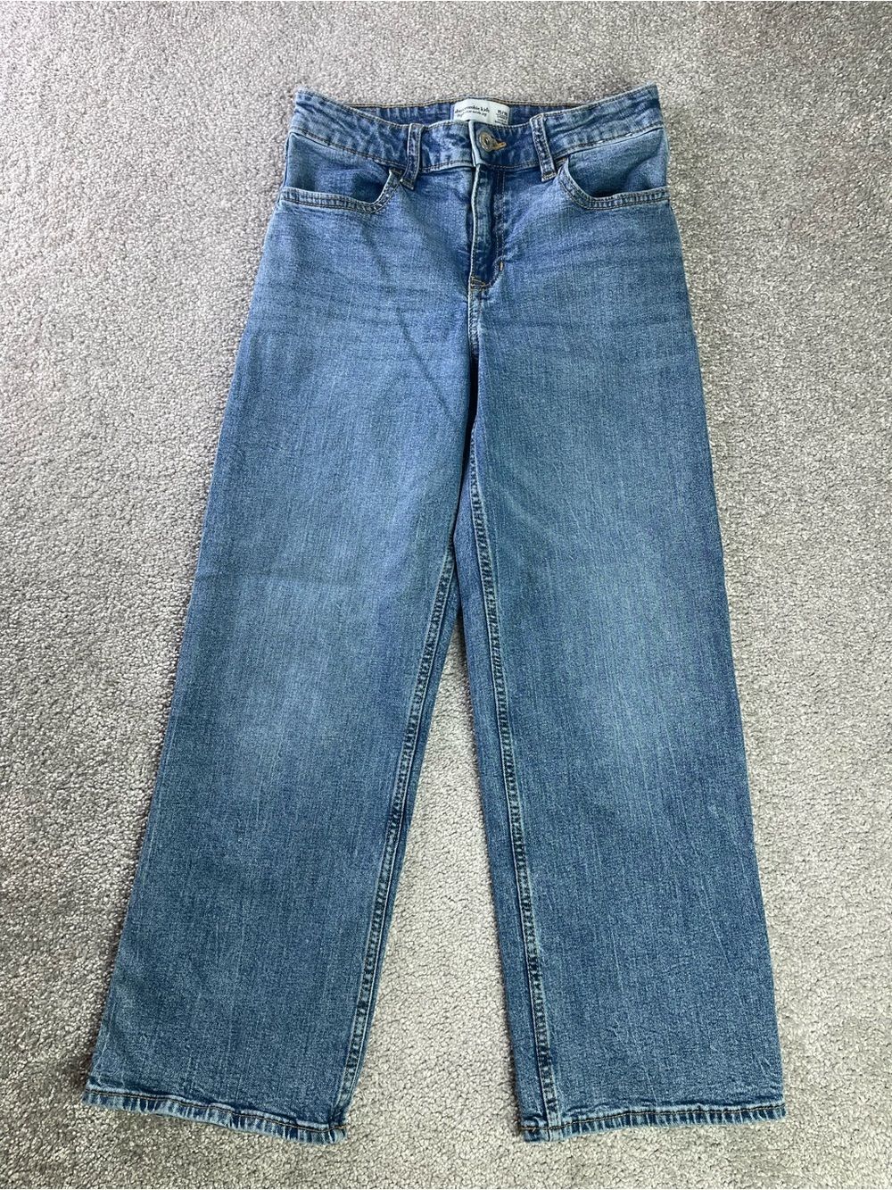 Abercrombie Kids High Rise Wide Leg Jeans 15/16 Short Medium Wash Stretch
